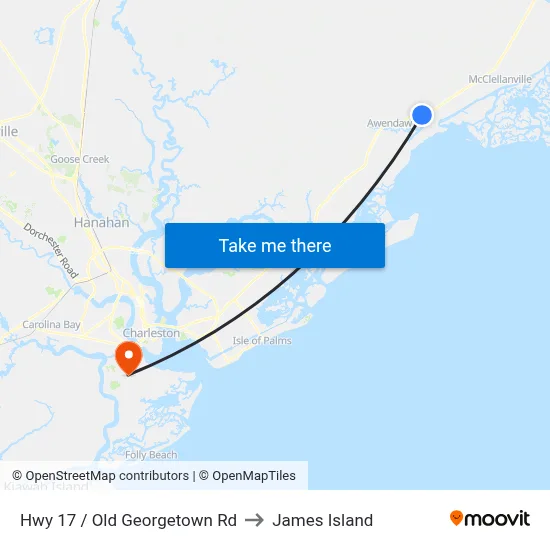 Hwy 17 / Old Georgetown Rd to James Island map