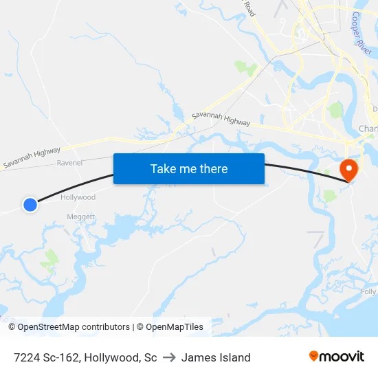 7224 Sc-162, Hollywood, Sc to James Island map