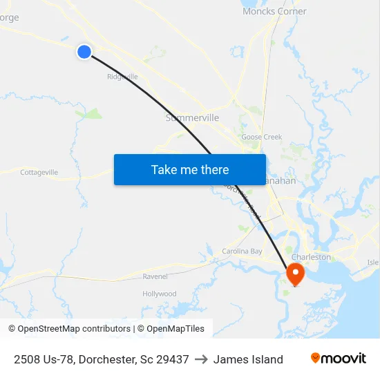 2508 Us-78, Dorchester, Sc 29437 to James Island map
