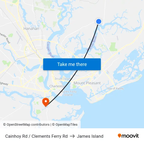 Cainhoy Rd / Clements Ferry Rd to James Island map