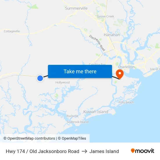 Hwy 174 / Old Jacksonboro Road to James Island map