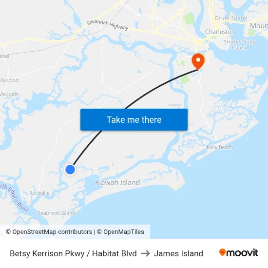 Betsy Kerrison Pkwy / Habitat Blvd to James Island map
