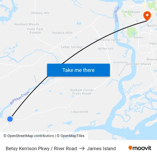 Betsy Kerrison Pkwy / River Road to James Island map