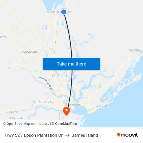 Hwy 52 / Epson Plantation Dr to James Island map