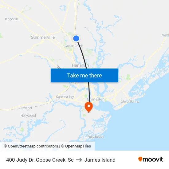 400 Judy Dr, Goose Creek, Sc to James Island map