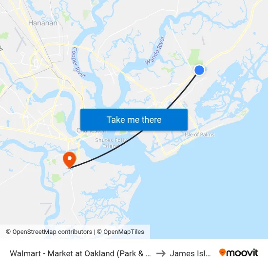 Walmart - Market at Oakland (Park & Ride) to James Island map