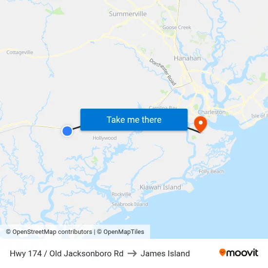 Hwy 174 / Old Jacksonboro Rd to James Island map