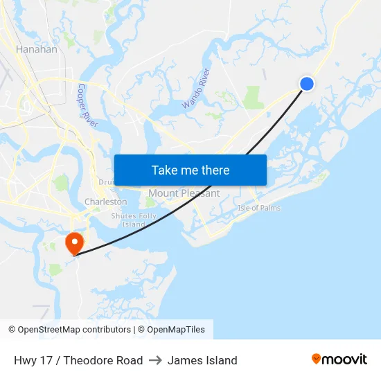 Hwy 17 / Theodore Road to James Island map