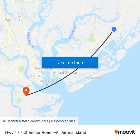 Hwy 17 / Chandler Road to James Island map