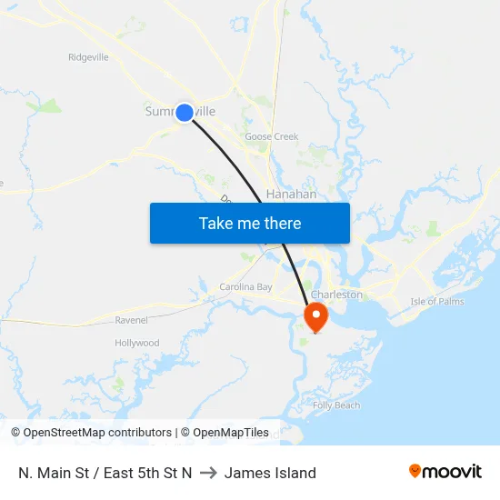 N. Main St / East 5th St N to James Island map