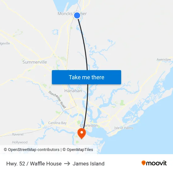 Hwy. 52 / Waffle House to James Island map