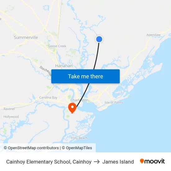 Cainhoy Elementary School, Cainhoy to James Island map