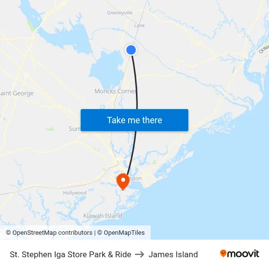 St. Stephen Iga Store Park & Ride to James Island map