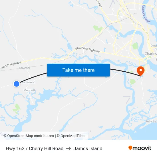 Hwy 162 / Cherry Hill Road to James Island map