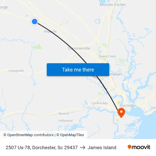 2507 Us-78, Dorchester, Sc 29437 to James Island map