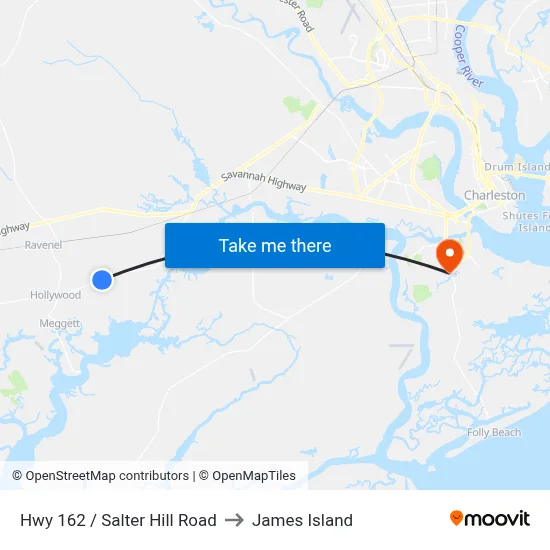 Hwy 162 / Salter Hill Road to James Island map
