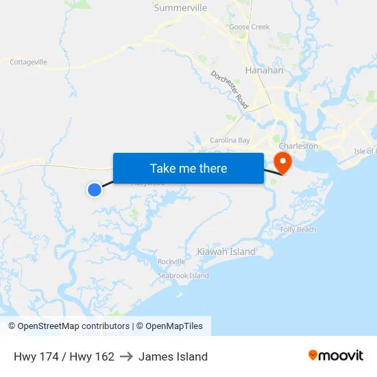 Hwy 174 / Hwy 162 to James Island map