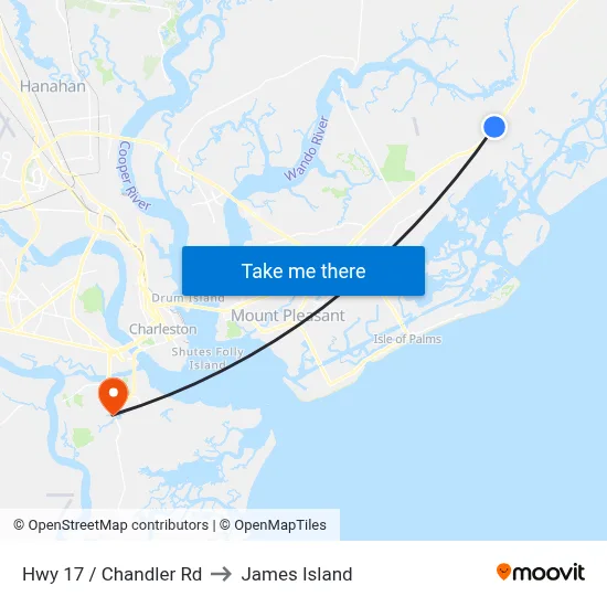 Hwy 17 / Chandler Rd to James Island map