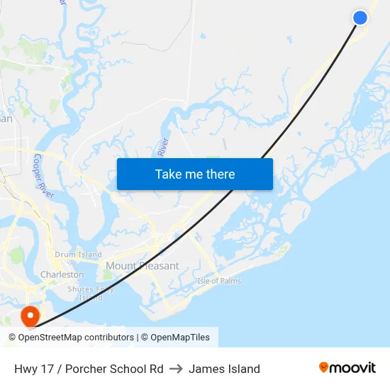 Hwy 17 / Porcher School Rd to James Island map