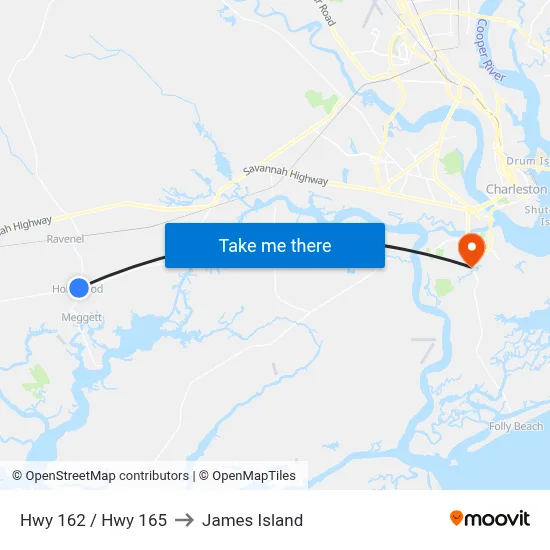 Hwy 162 / Hwy 165 to James Island map