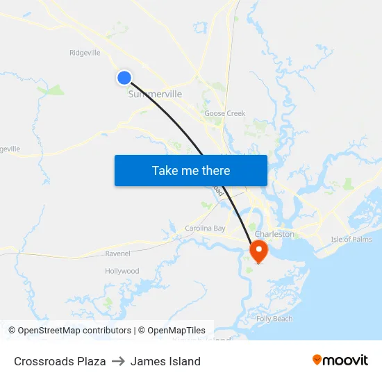 Crossroads Plaza to James Island map