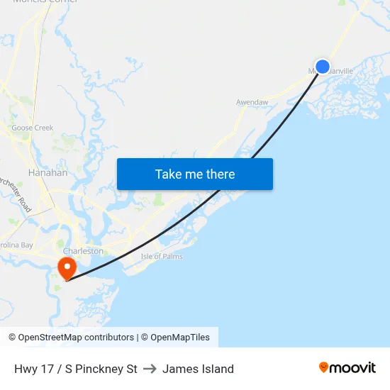 Hwy 17 / S Pinckney St to James Island map
