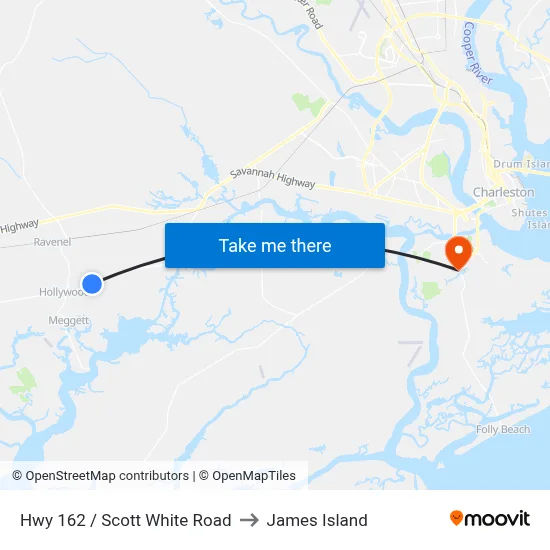 Hwy 162 / Scott White Road to James Island map