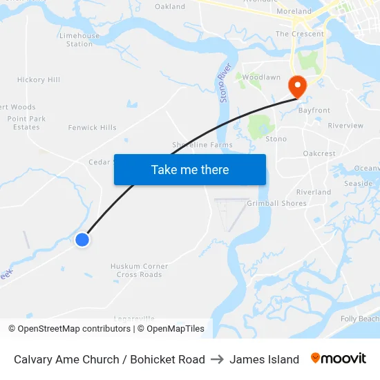 Calvary Ame Church / Bohicket Road to James Island map