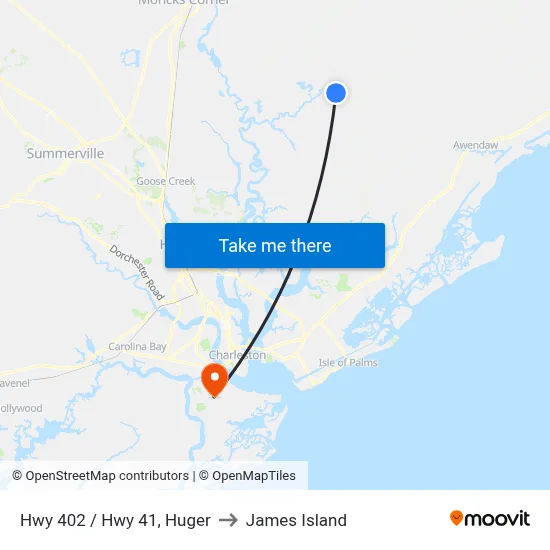 Hwy 402 / Hwy 41, Huger to James Island map