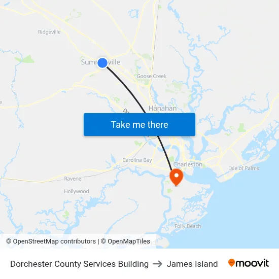 Dorchester County Services Building to James Island map