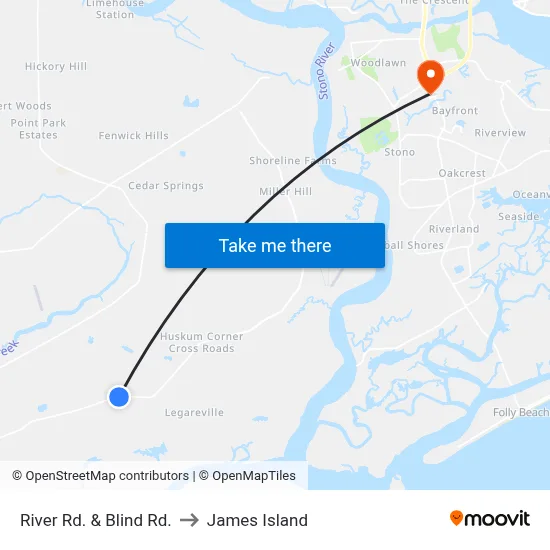 River Rd. & Blind Rd. to James Island map