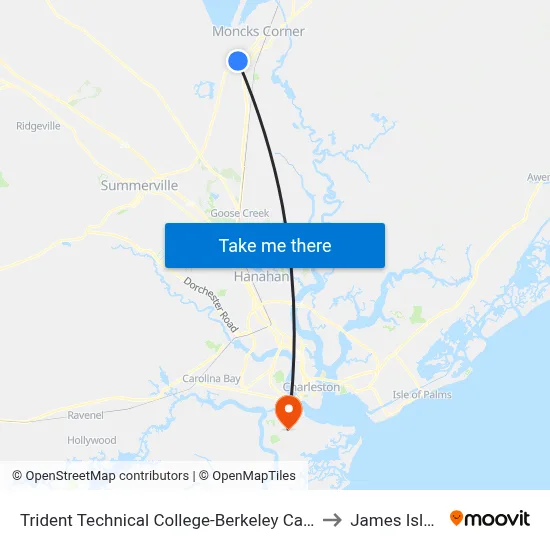 Trident Technical College-Berkeley Campus to James Island map