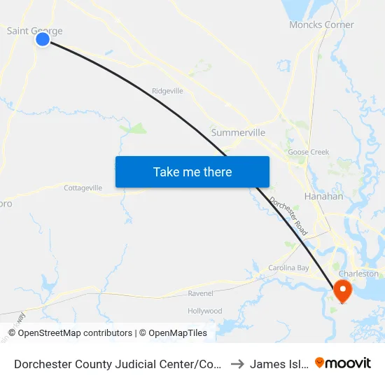 Dorchester County Judicial Center/Court House to James Island map