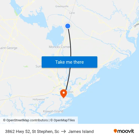 3862 Hwy 52, St Stephen, Sc to James Island map