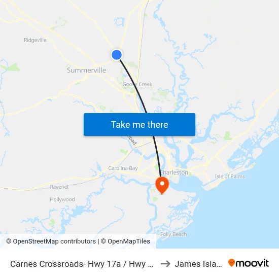 Carnes Crossroads- Hwy 17a / Hwy 176 to James Island map