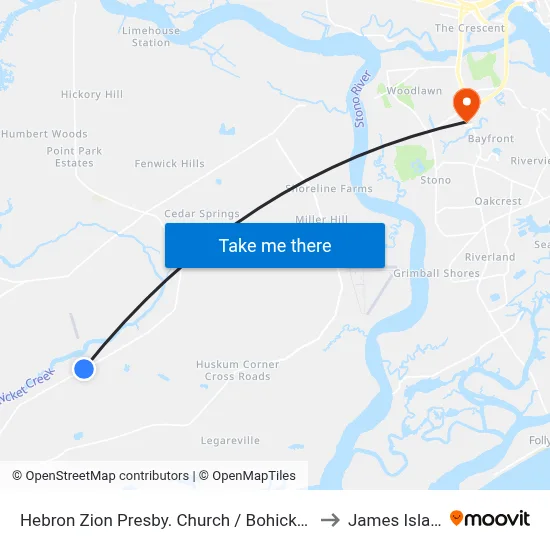 Hebron Zion Presby. Church / Bohicket Rd to James Island map