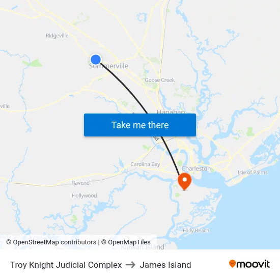 Troy Knight Judicial Complex to James Island map