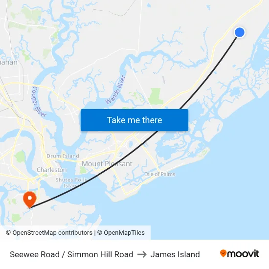 Seewee Road / Simmon Hill Road to James Island map
