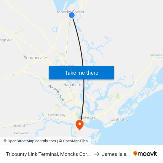 Tricounty Link Terminal, Moncks Corner to James Island map