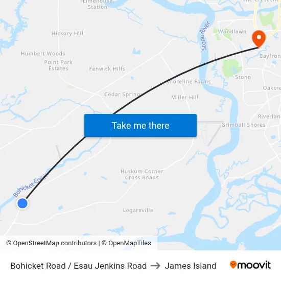 Bohicket Road / Esau Jenkins Road to James Island map