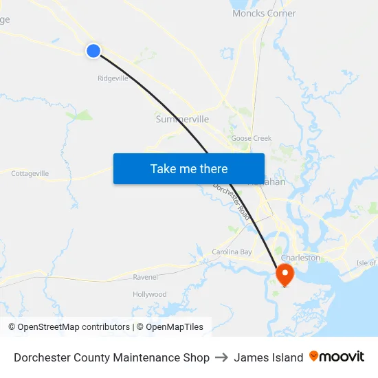 Dorchester County Maintenance Shop to James Island map