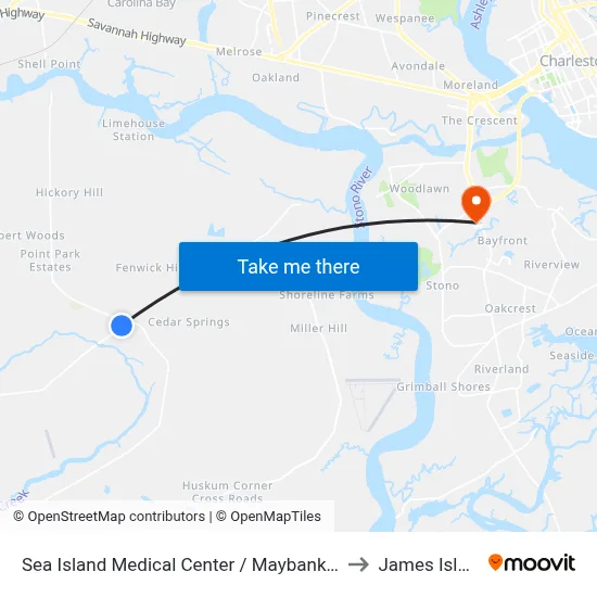 Sea Island Medical Center / Maybank Hwy to James Island map