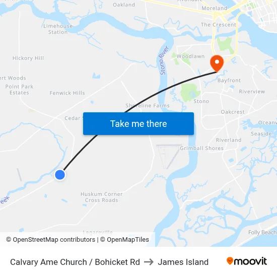 Calvary Ame Church / Bohicket Rd to James Island map