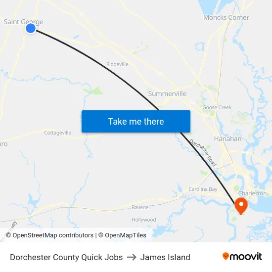Dorchester County Quick Jobs to James Island map