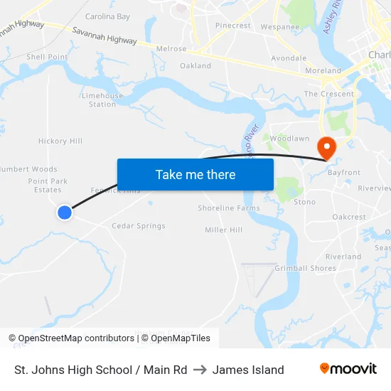 St. Johns High School / Main Rd to James Island map