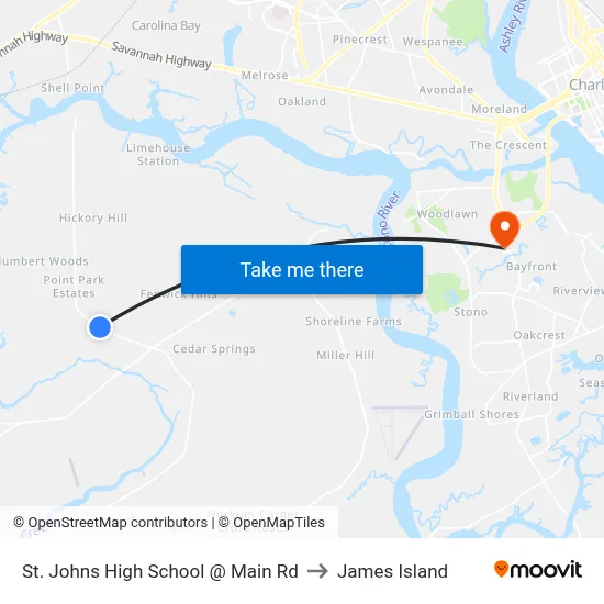 St. Johns High School @ Main Rd to James Island map