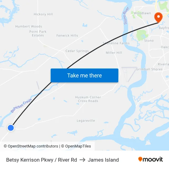 Betsy Kerrison Pkwy / River Rd to James Island map
