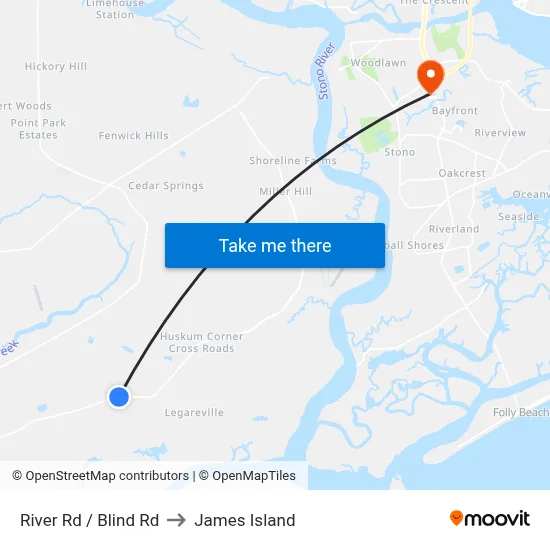 River Rd / Blind Rd to James Island map