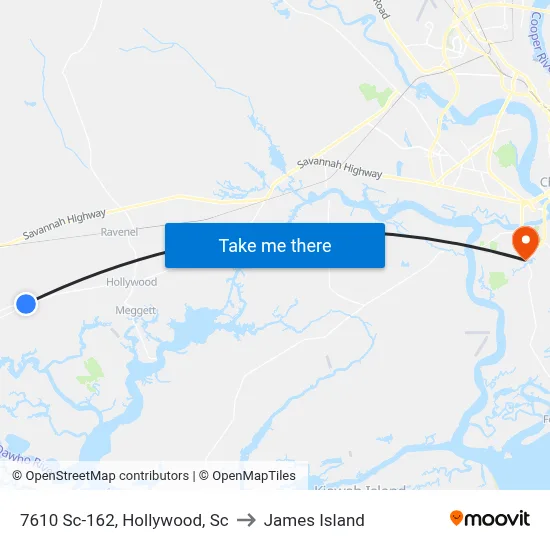 7610 Sc-162, Hollywood, Sc to James Island map