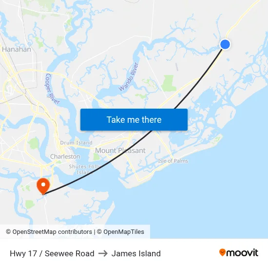 Hwy 17 / Seewee Road to James Island map